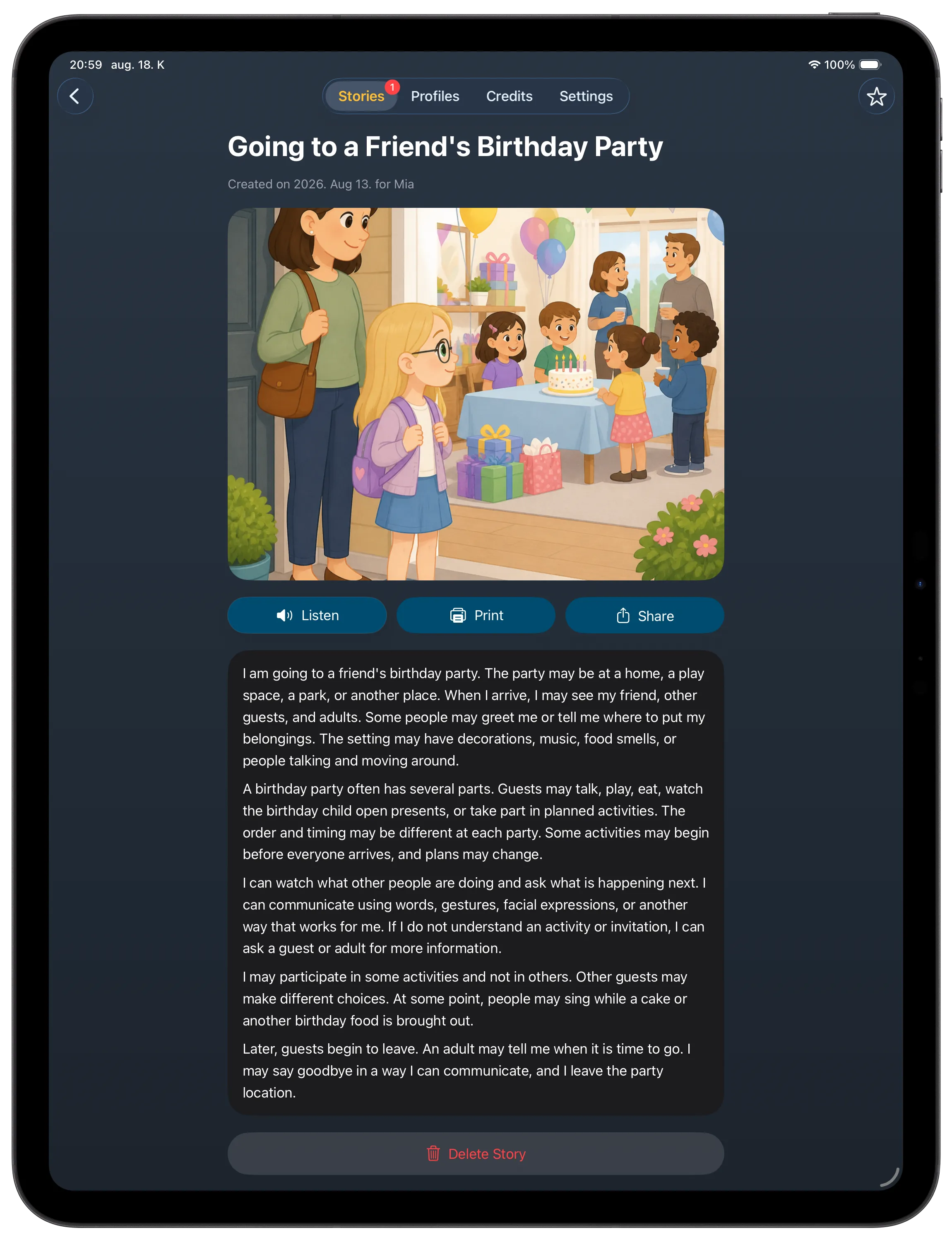 Social Narratives story displayed on iPad