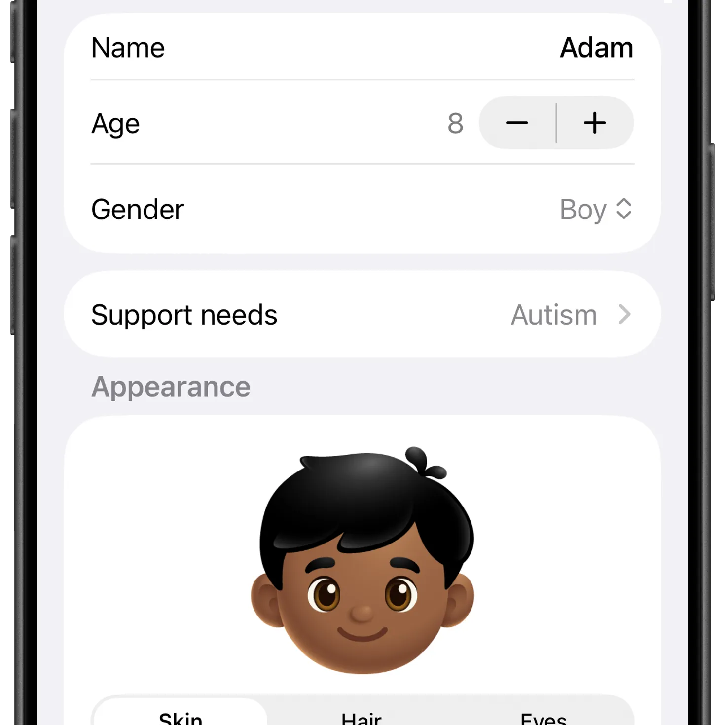Creating a child profile in the Social Narratives app