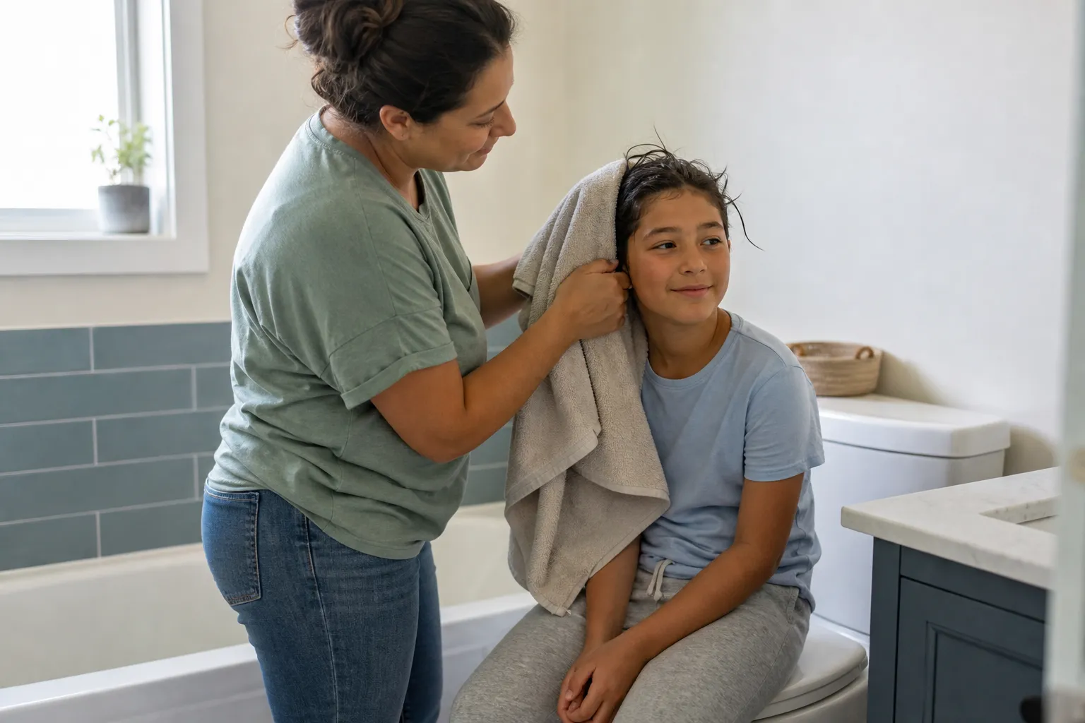 A different moment related to washing hair